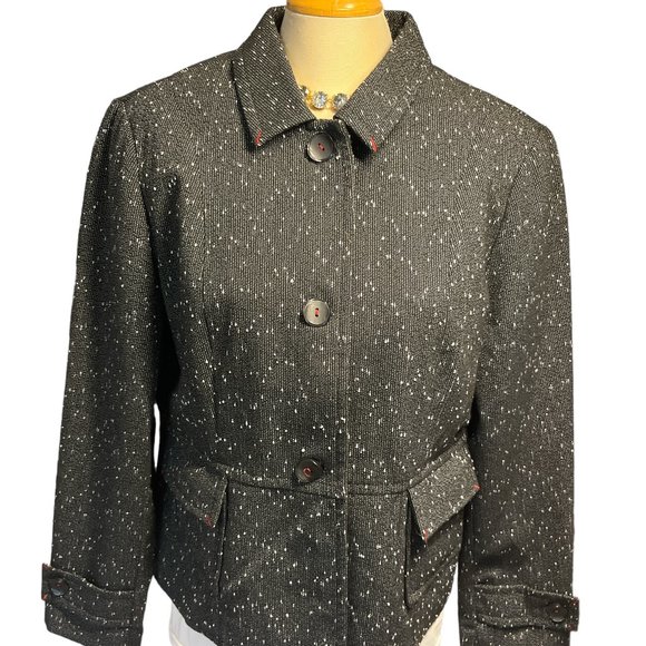 COLDWATER CREEK Bomber Jacket *Sz 16 Nice Weight Black with White Specks - Picture 6 of 14